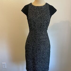 J. Crew Black and White Tweed-Effect Cap-Sleeve Sheath Dress